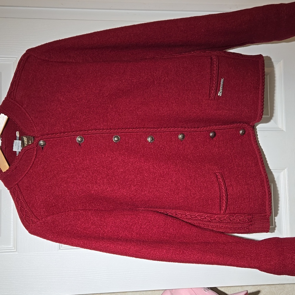 Scheiber Vintage Red Button-Up Quality 100% Wool Jacket Germany